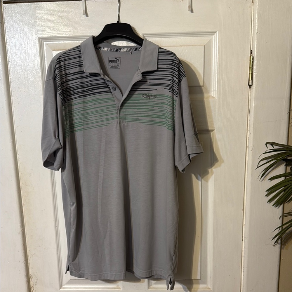 Puma Gray and Green Performance Polo Shirt - Men’s XL